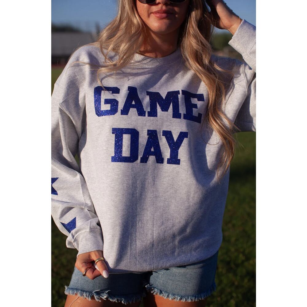 Women's Glitter Game Day Star Crewneck Oversized Sweatshirt